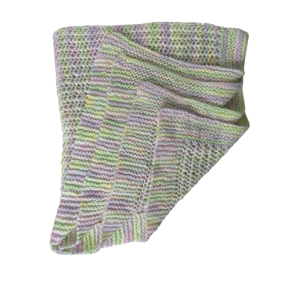 Hand Crocheted Baby Afghan‎ Pastel Pink Purple Yellow Green 40" x 42"